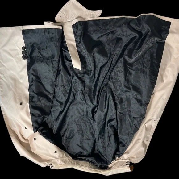 Coach New York F34024 Beige Trench Coat Double Breasted Belted Leather Trim L - Picture 9 of 16